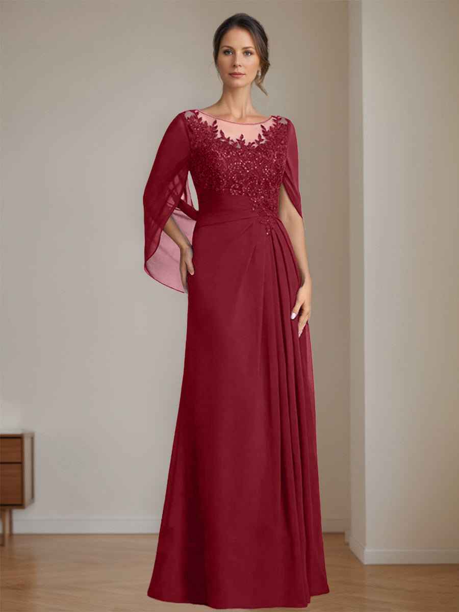 Floor-Length A-Line Princess Mother of the Bride Dresses with Scoop Neckline Pleated & Sequins