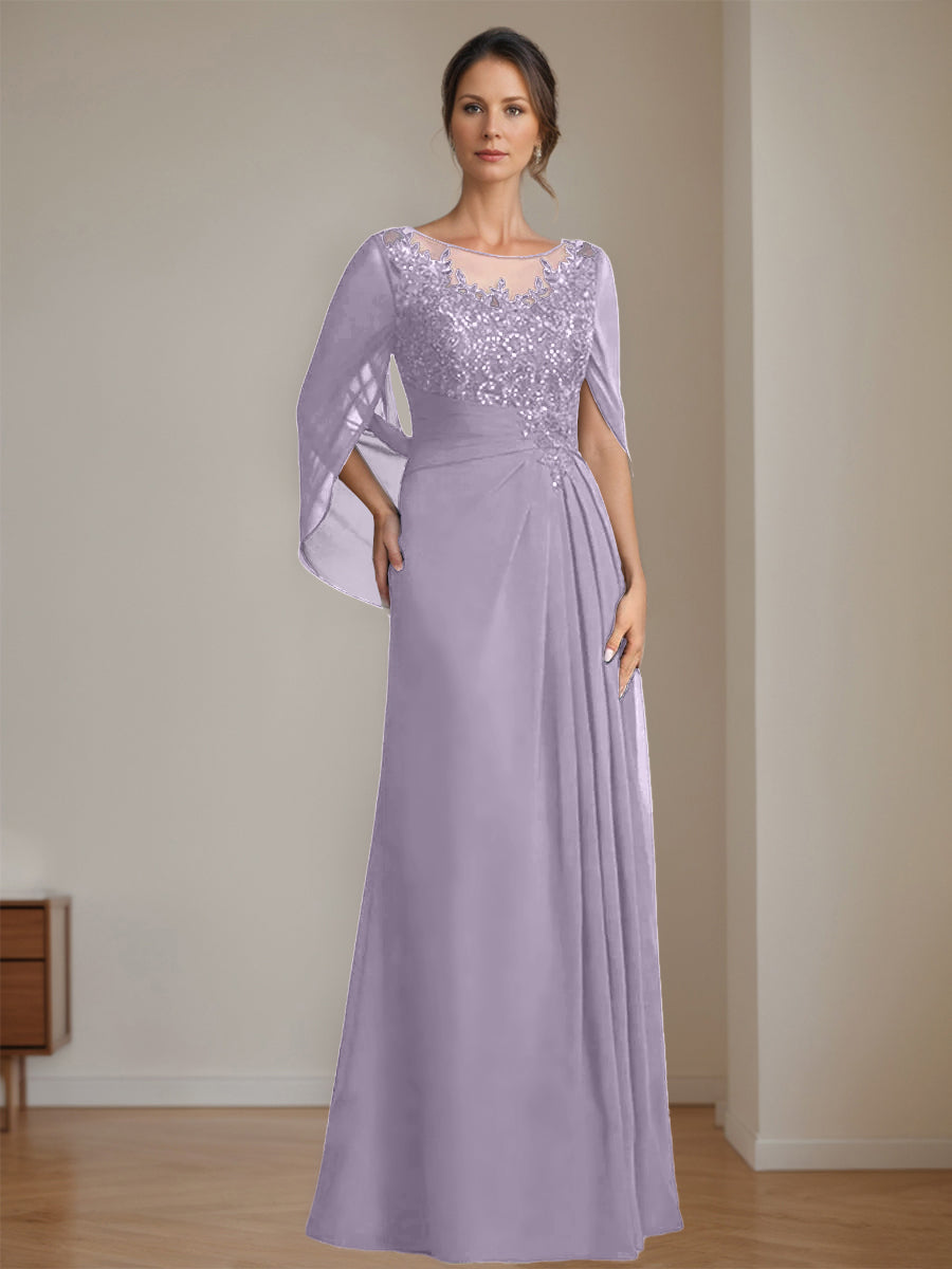 Floor-Length A-Line Princess Mother of the Bride Dresses with Scoop Neckline Pleated & Sequins