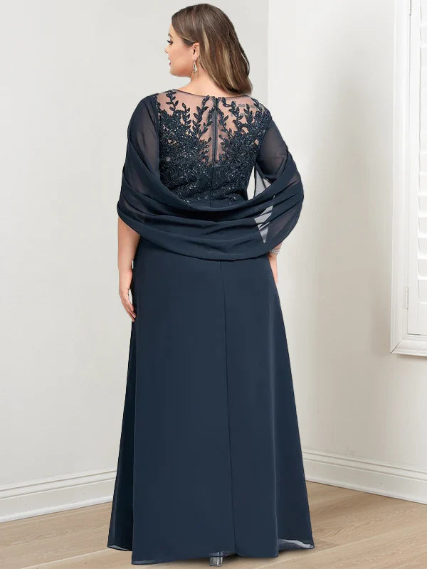 Floor-Length A-Line Princess Mother of the Bride Dresses with Scoop Neckline Pleated & Sequins