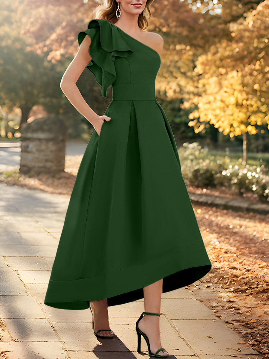 One-Shoulder Asymmetrical A-Line Princess Dress for the Mother of the Bride Sleeveless with Ruffles