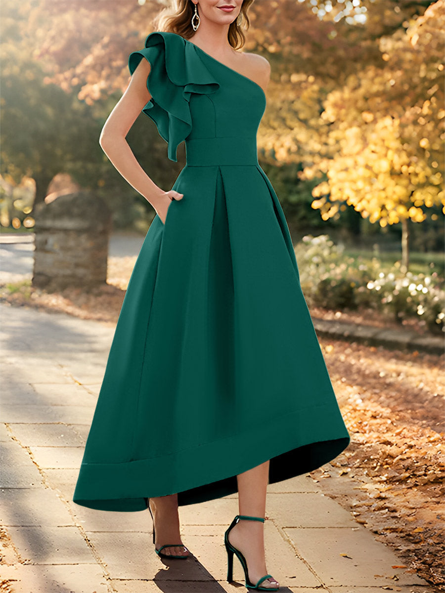 One-Shoulder Asymmetrical A-Line Princess Dress for the Mother of the Bride Sleeveless with Ruffles