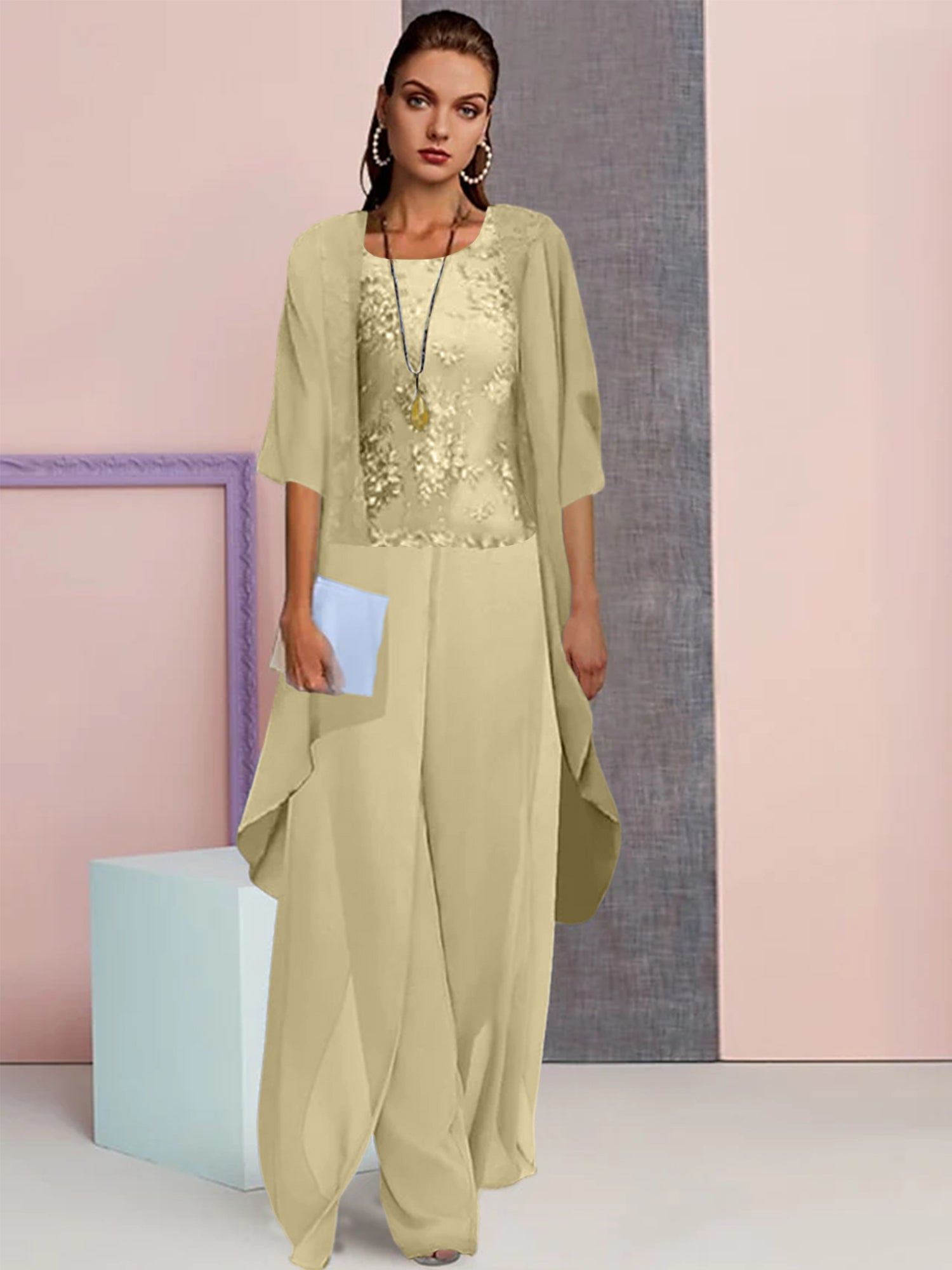 Elegant Mother of the Bride Jacket and Pantsuits in Chiffon