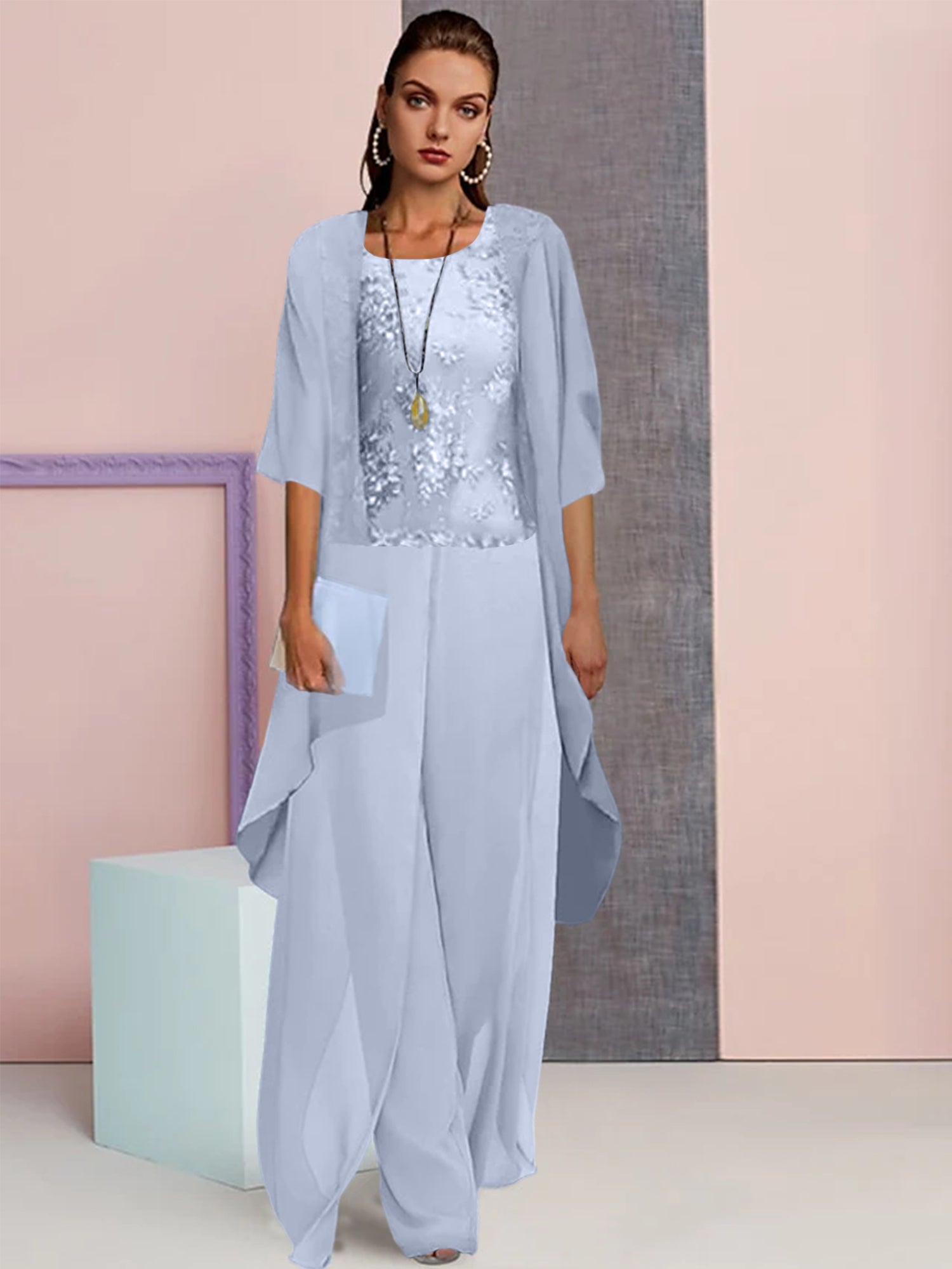 Elegant Mother of the Bride Jacket and Pantsuits in Chiffon