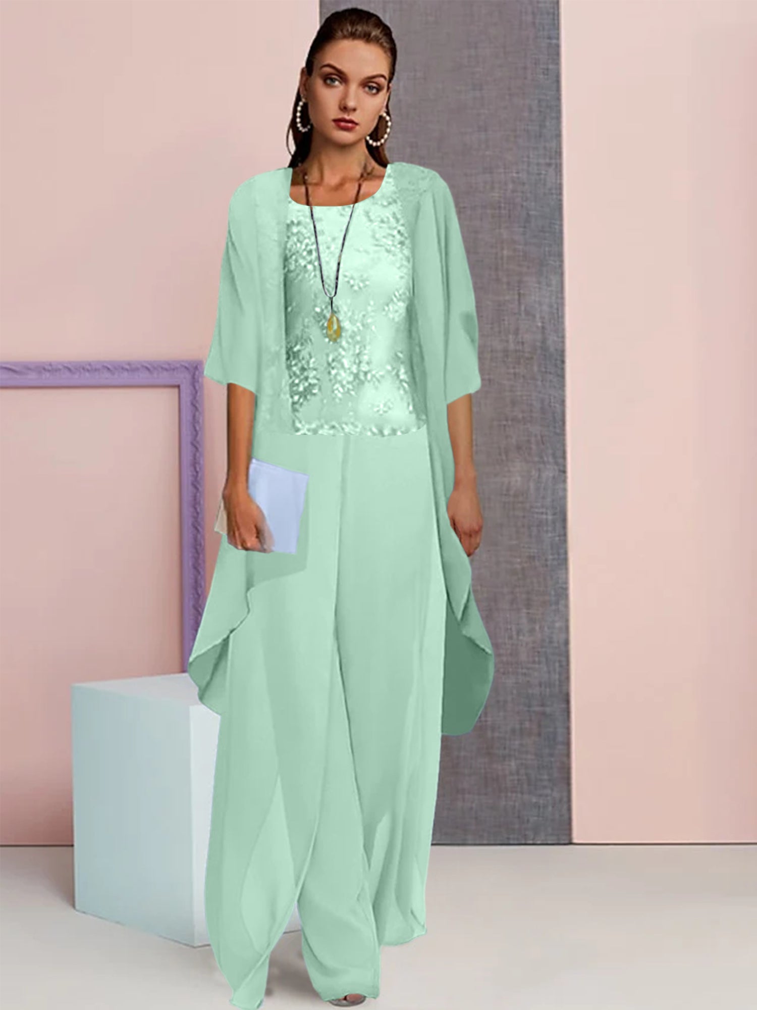 Elegant Mother of the Bride Jacket and Pantsuits in Chiffon