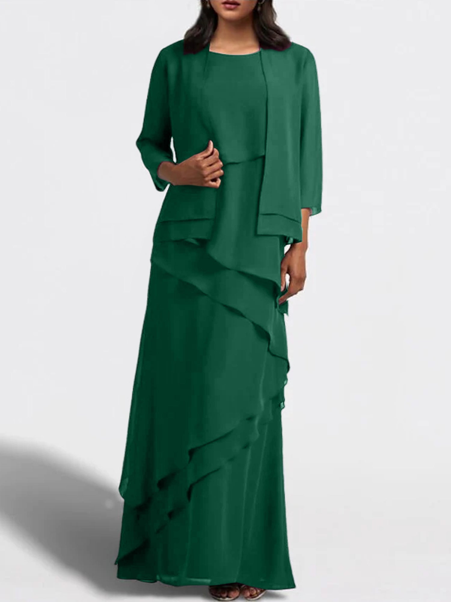 Floor-Length Mother of the Bride Sheath Dress with Matching Jacket