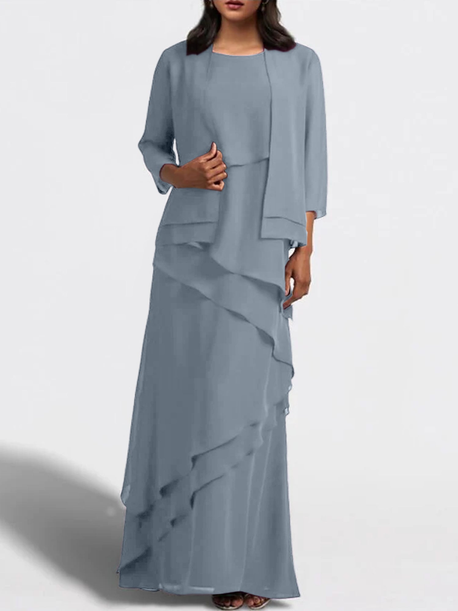 Floor-Length Mother of the Bride Sheath Dress with Matching Jacket