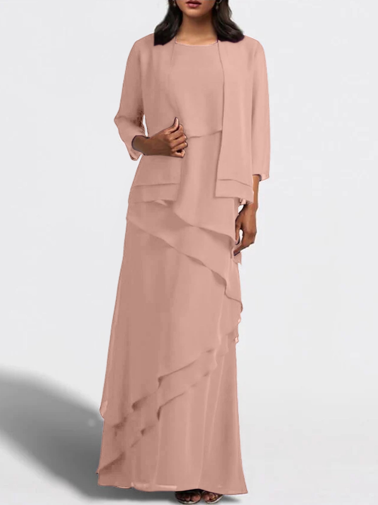 Floor-Length Mother of the Bride Sheath Dress with Matching Jacket