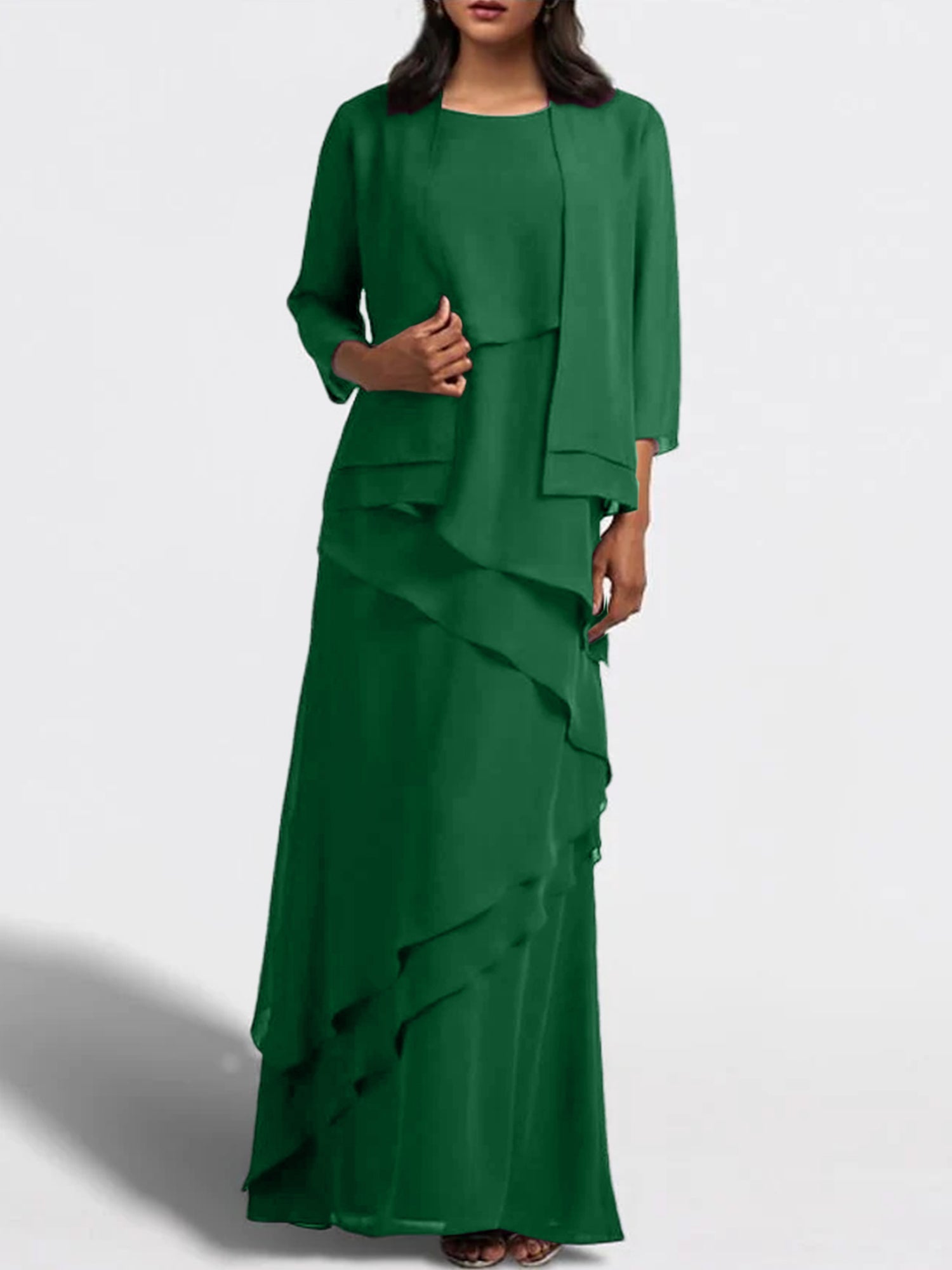 Floor-Length Mother of the Bride Sheath Dress with Matching Jacket