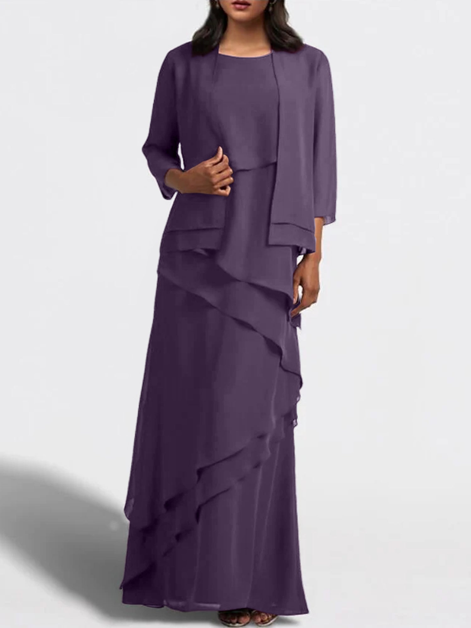 Floor-Length Mother of the Bride Sheath Dress with Matching Jacket