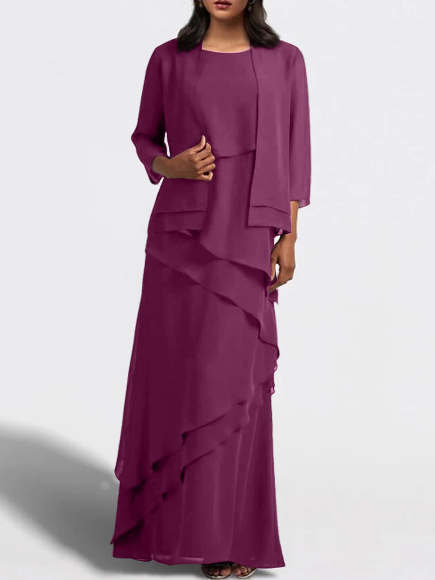Floor-Length Mother of the Bride Sheath Dress with Matching Jacket