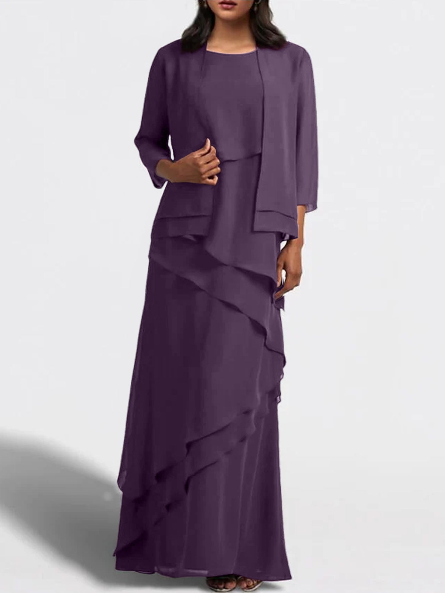 Floor-Length Mother of the Bride Sheath Dress with Matching Jacket