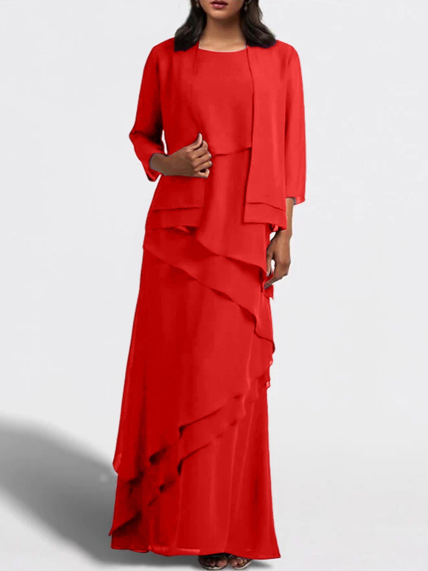 Floor-Length Mother of the Bride Sheath Dress with Matching Jacket