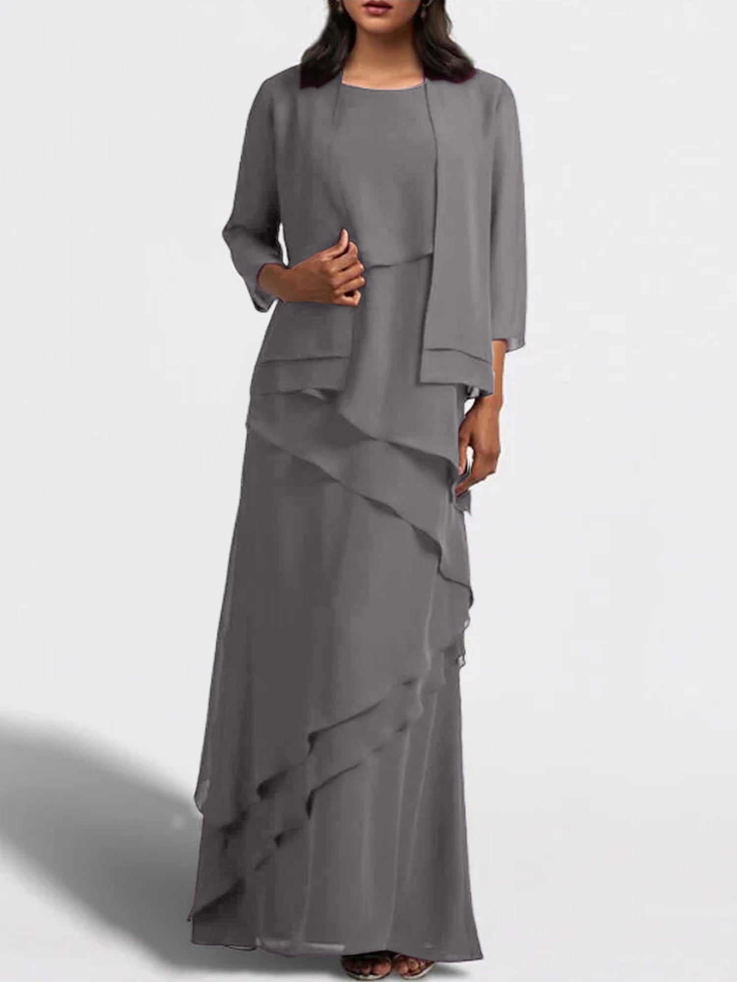 Floor-Length Mother of the Bride Sheath Dress with Matching Jacket