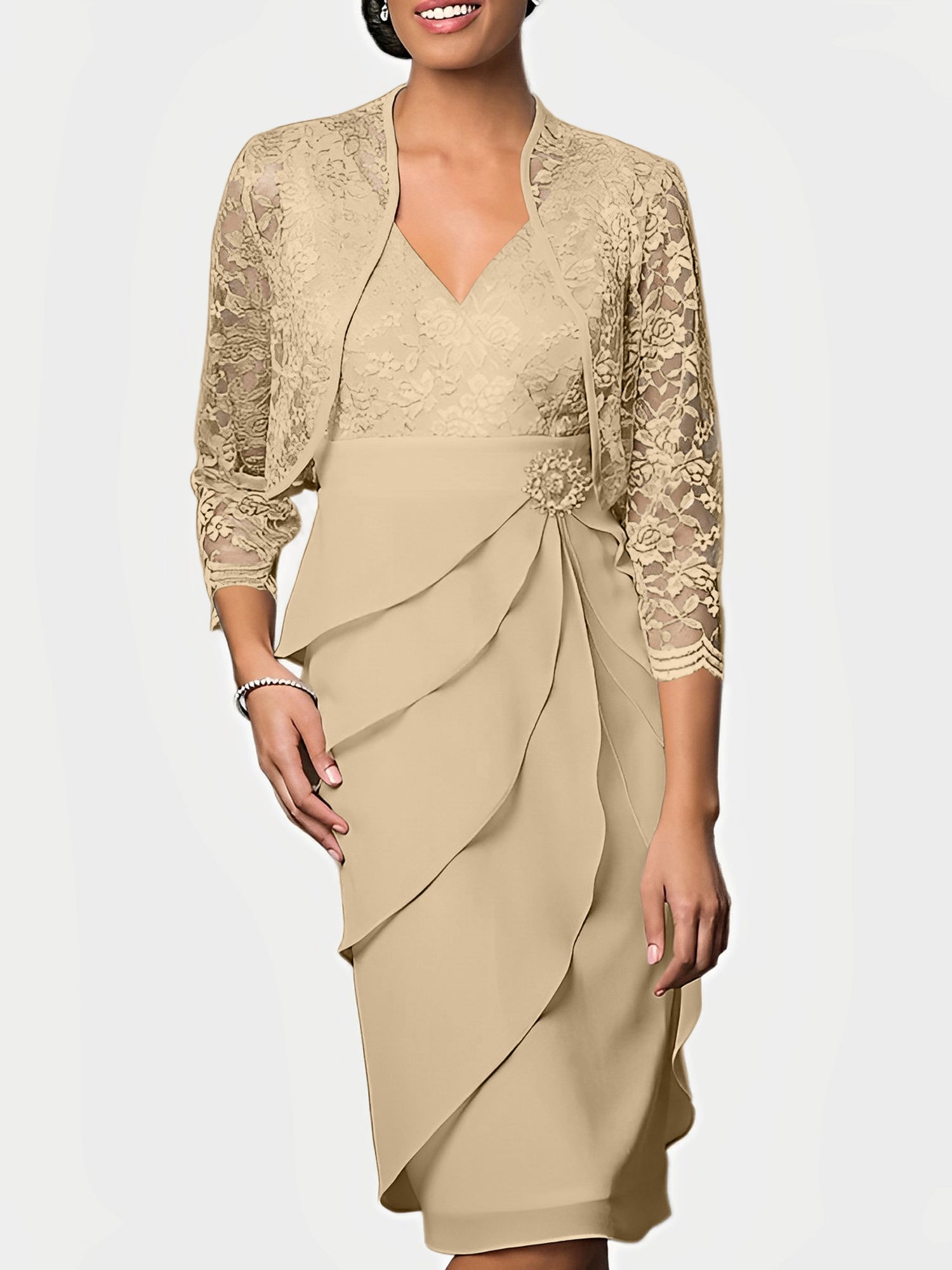 Knee-Length V-Neck Sheath Mother of the Bride Column Dresses