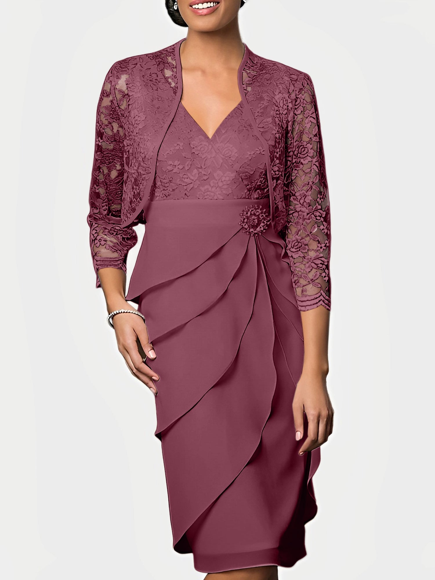Knee-Length V-Neck Sheath Mother of the Bride Column Dresses