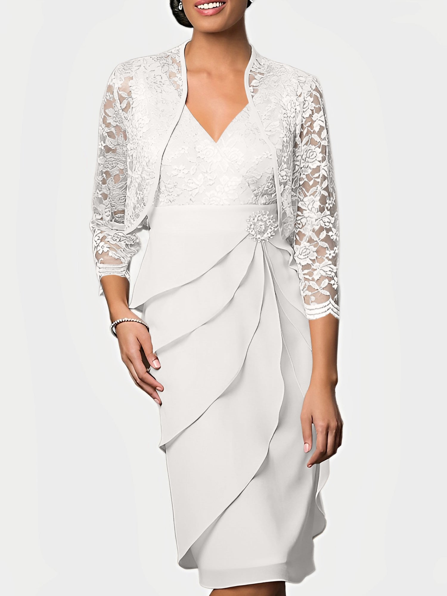 Knee-Length V-Neck Sheath Mother of the Bride Column Dresses