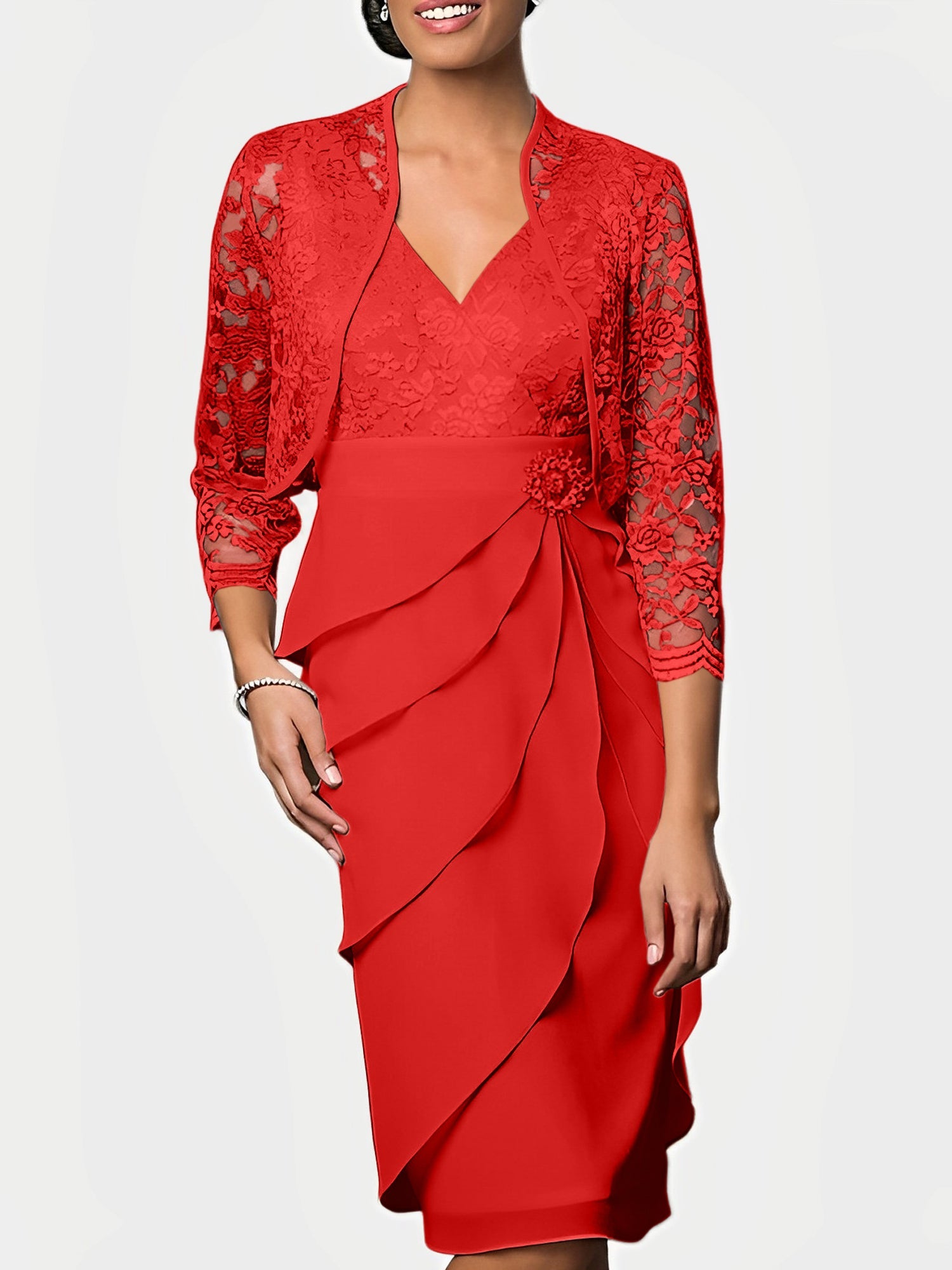 Knee-Length V-Neck Sheath Mother of the Bride Column Dresses