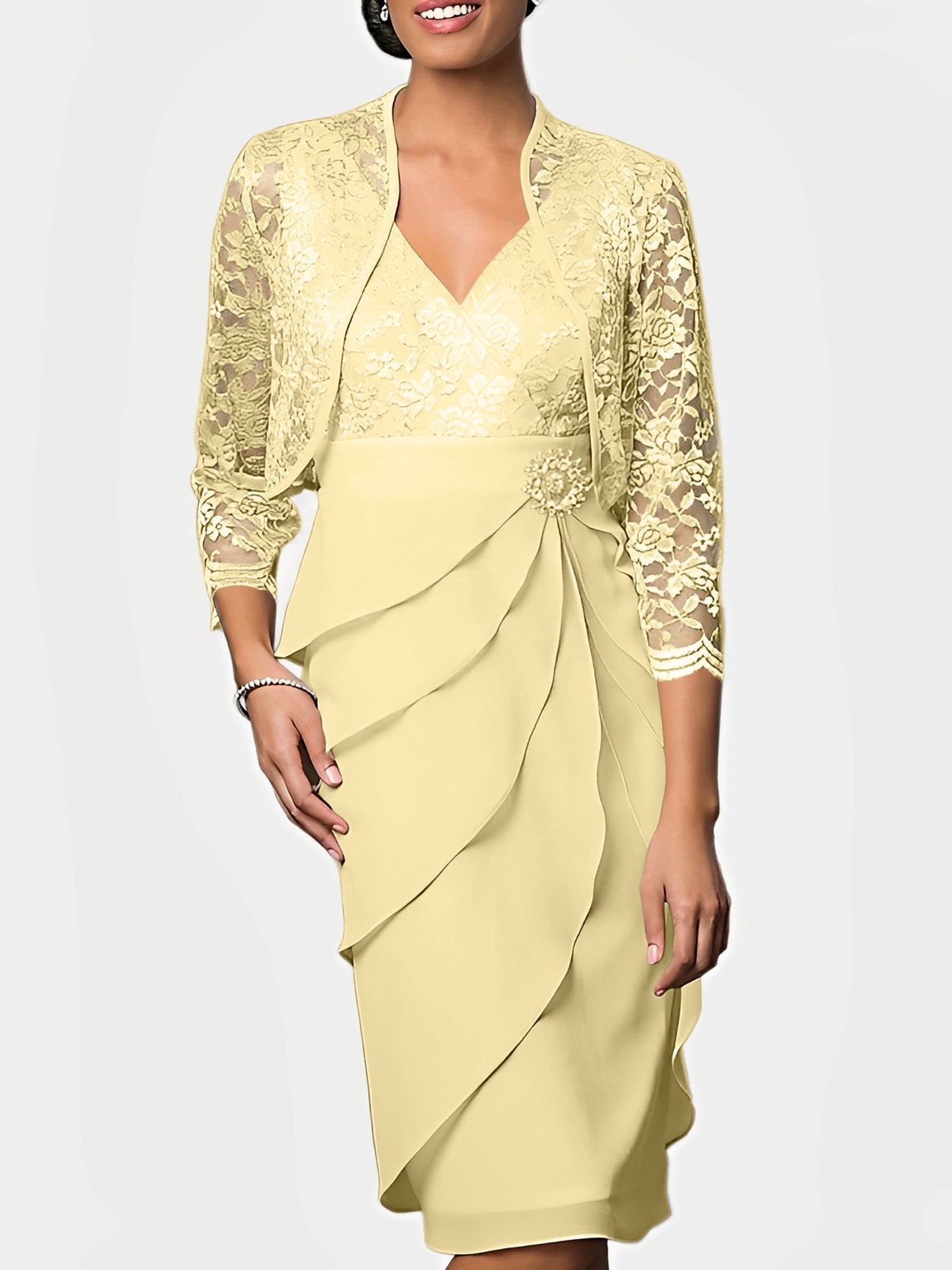 Knee-Length V-Neck Sheath Mother of the Bride Column Dresses