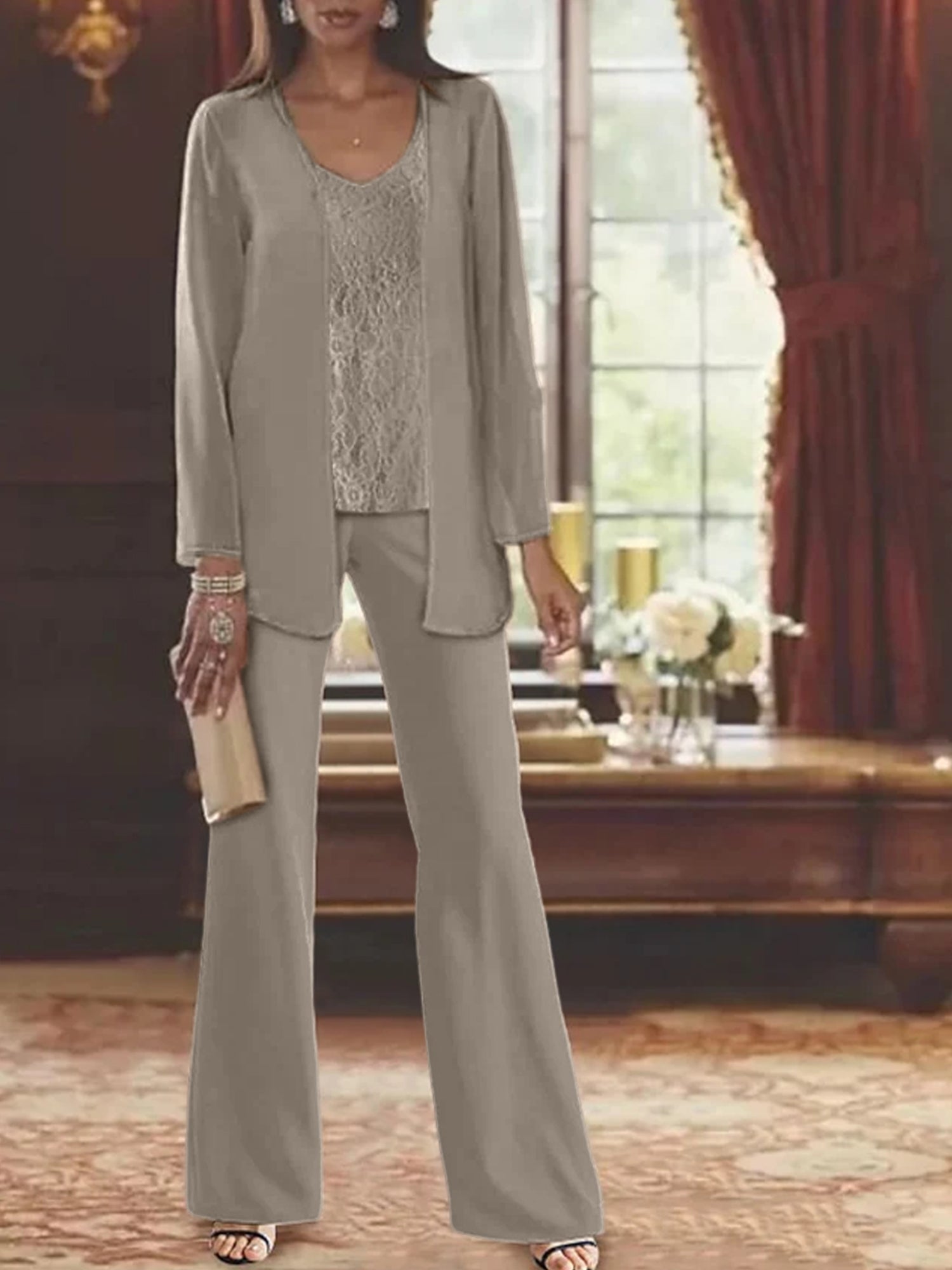 Elegant Mother of the Bride Pantsuits in Chiffon with Jacket