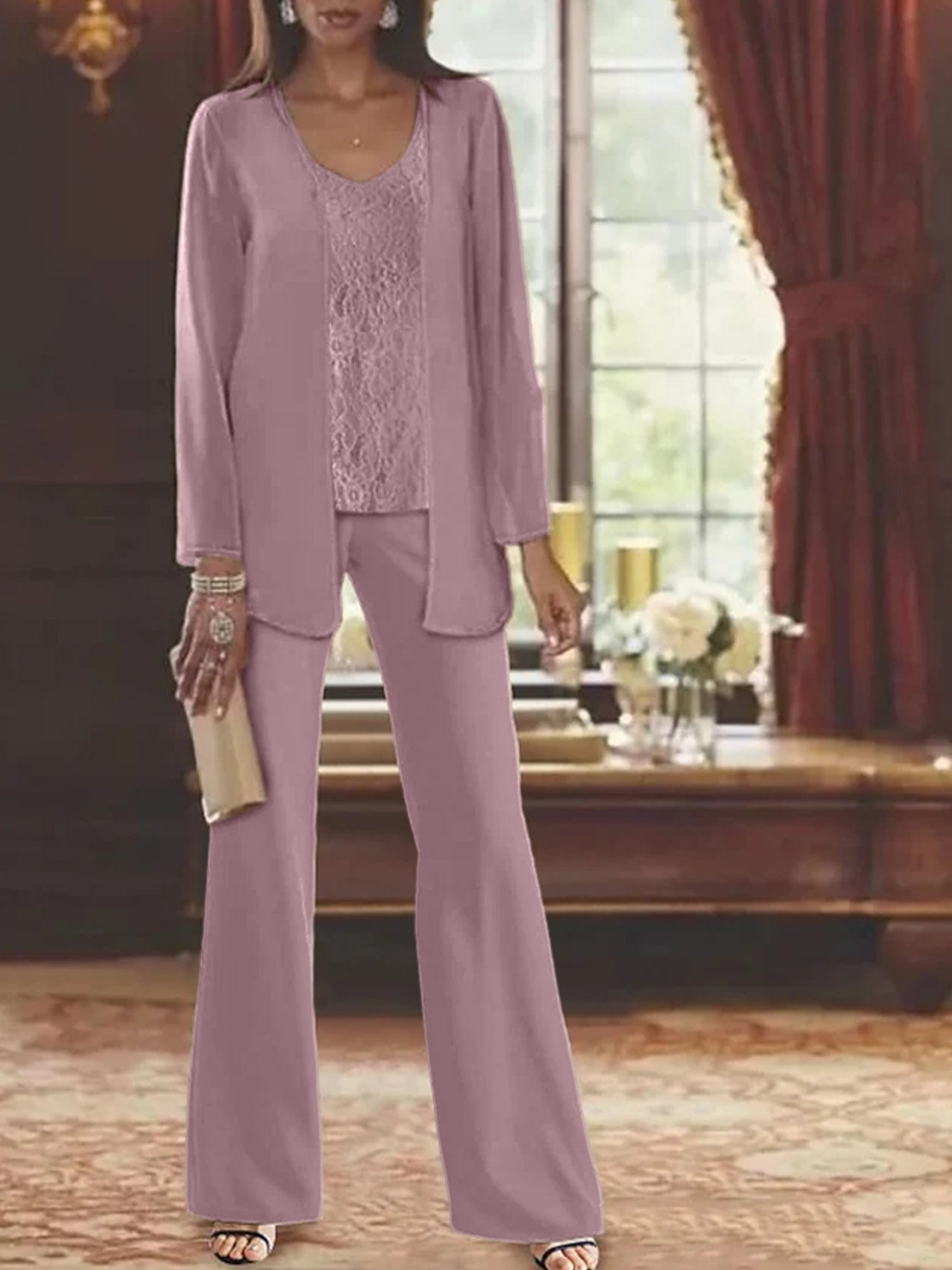 Elegant Mother of the Bride Pantsuits in Chiffon with Jacket