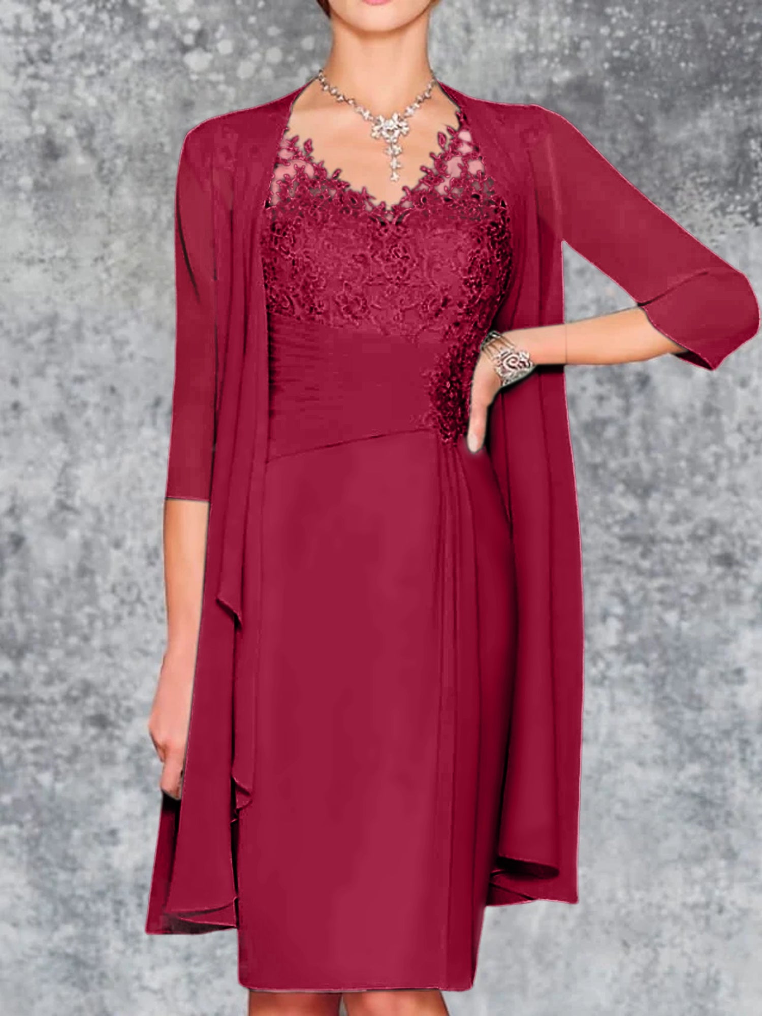 Knee-Length V-Neck Sheath/Column Mother of the Bride Dresses