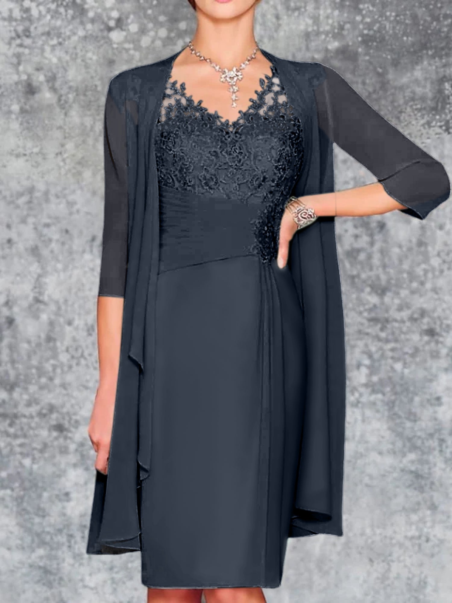 Knee-Length V-Neck Sheath/Column Mother of the Bride Dresses
