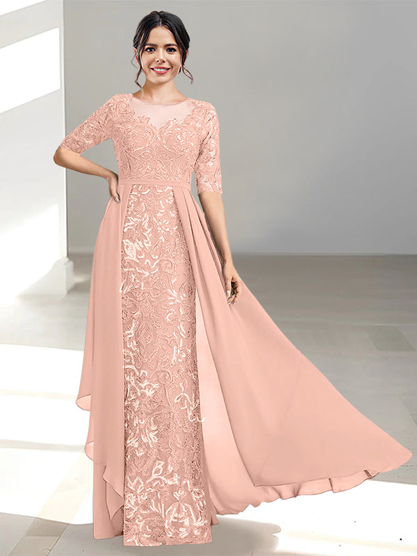 Floor-Length Mother of the Bride Dress with A-Line and Princess Scoop Necklines