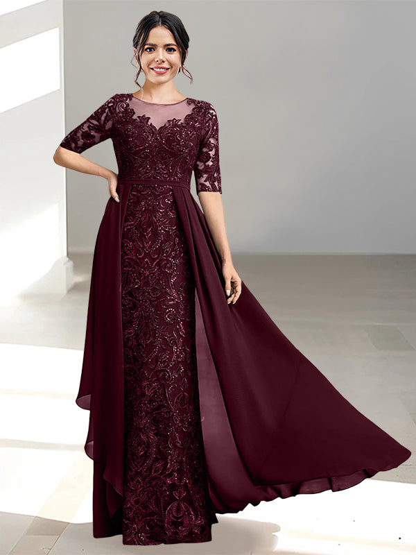 Floor-Length Mother of the Bride Dress with A-Line and Princess Scoop Necklines