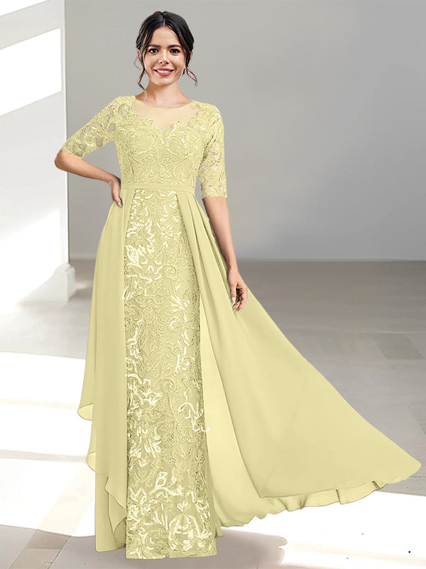 Floor-Length Mother of the Bride Dress with A-Line and Princess Scoop Necklines