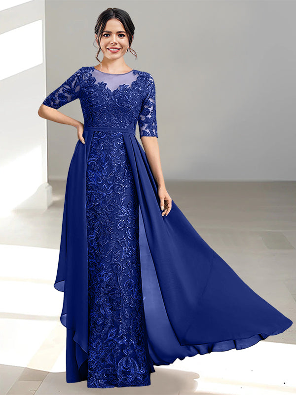 Floor-Length Mother of the Bride Dress with A-Line and Princess Scoop Necklines