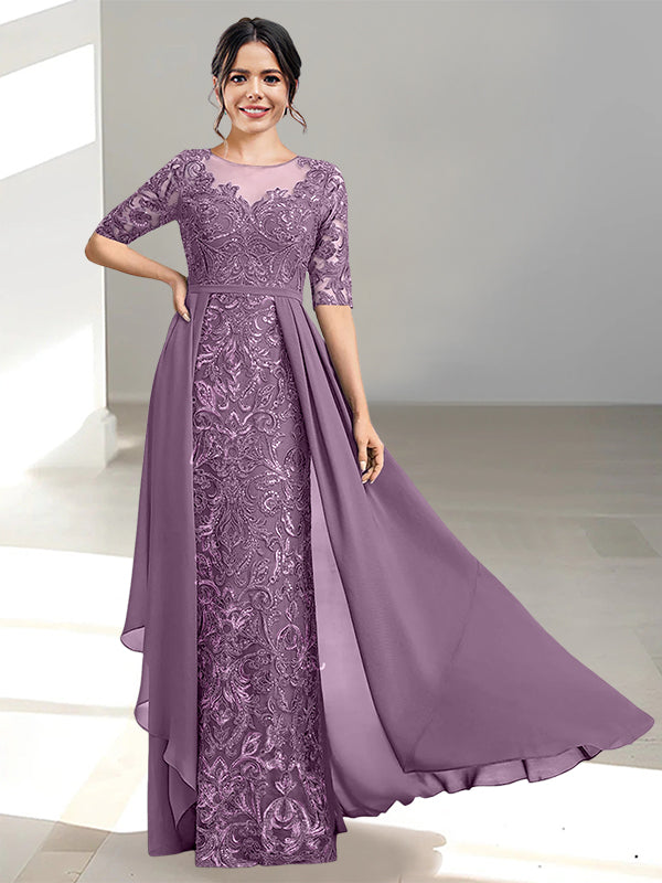 Floor-Length Mother of the Bride Dress with A-Line and Princess Scoop Necklines