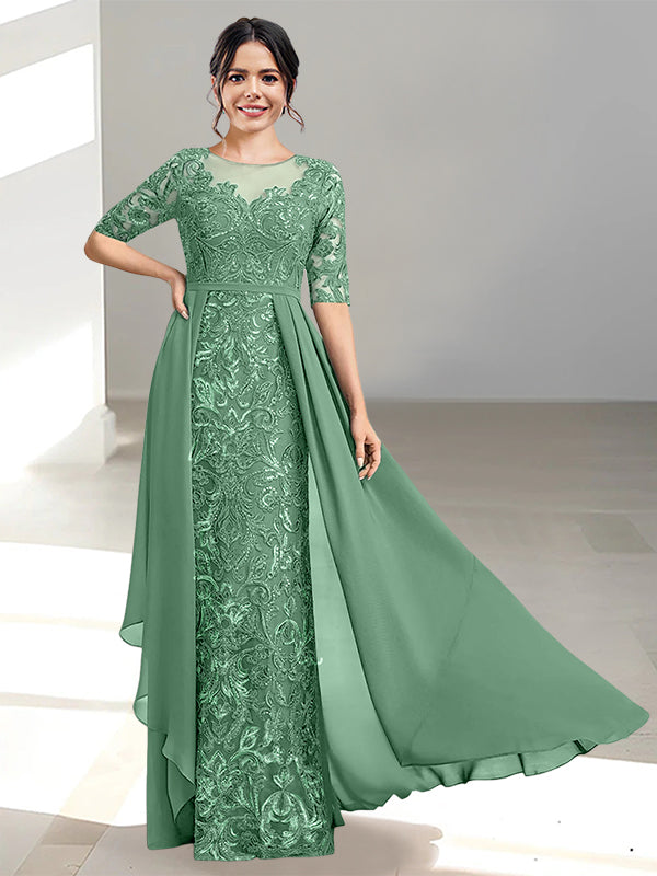 Floor-Length Mother of the Bride Dress with A-Line and Princess Scoop Necklines