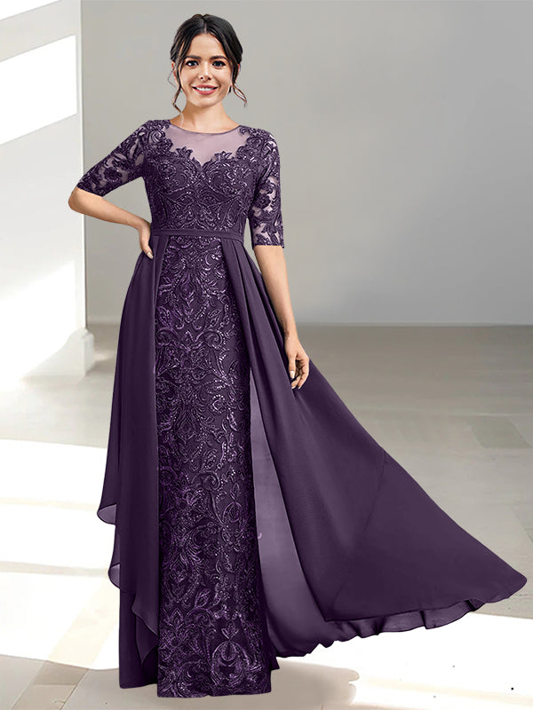 Floor-Length Mother of the Bride Dress with A-Line and Princess Scoop Necklines