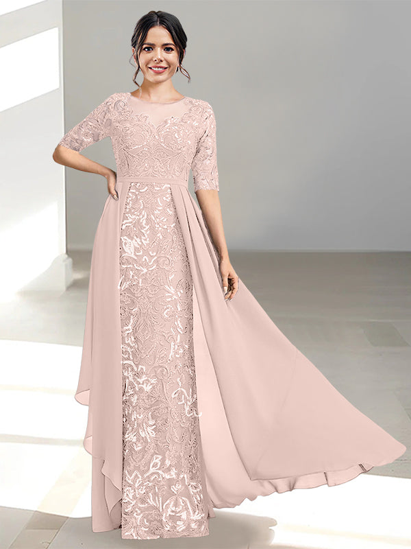 Floor-Length Mother of the Bride Dress with A-Line and Princess Scoop Necklines