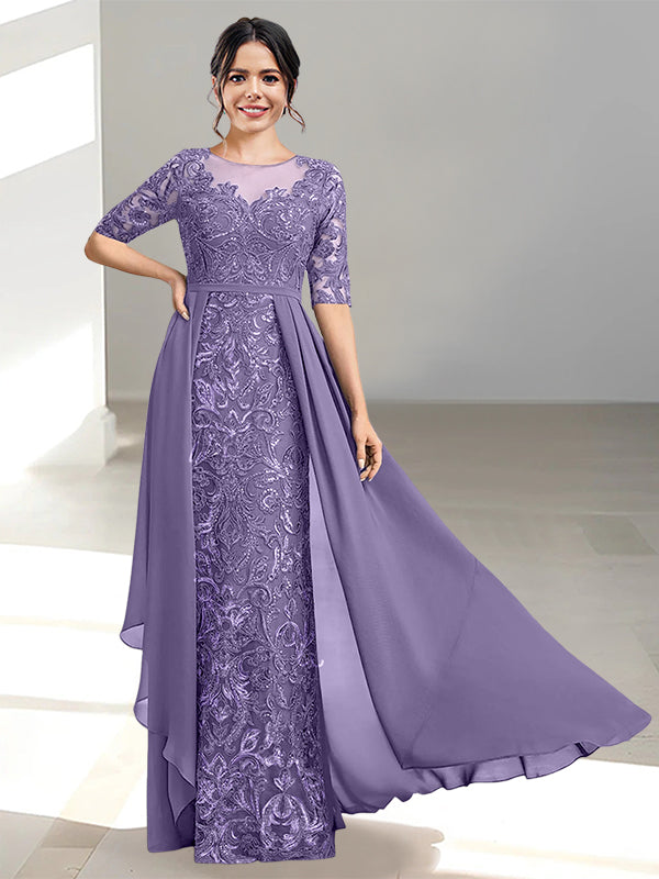 Floor-Length Mother of the Bride Dress with A-Line and Princess Scoop Necklines