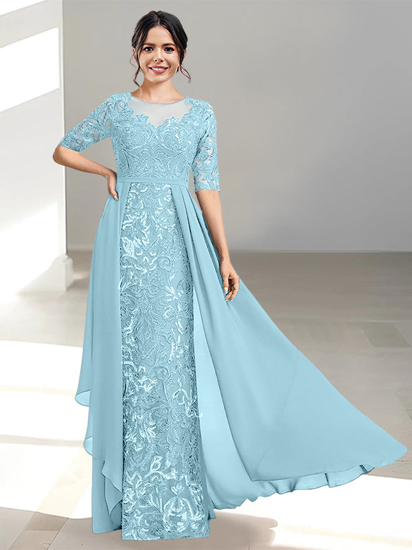 Floor-Length Mother of the Bride Dress with A-Line and Princess Scoop Necklines