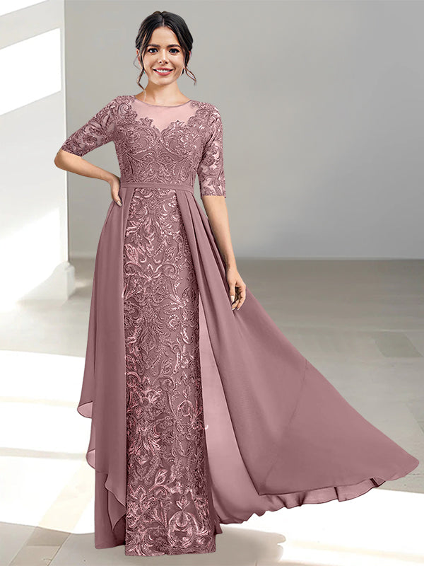 Floor-Length Mother of the Bride Dress with A-Line and Princess Scoop Necklines