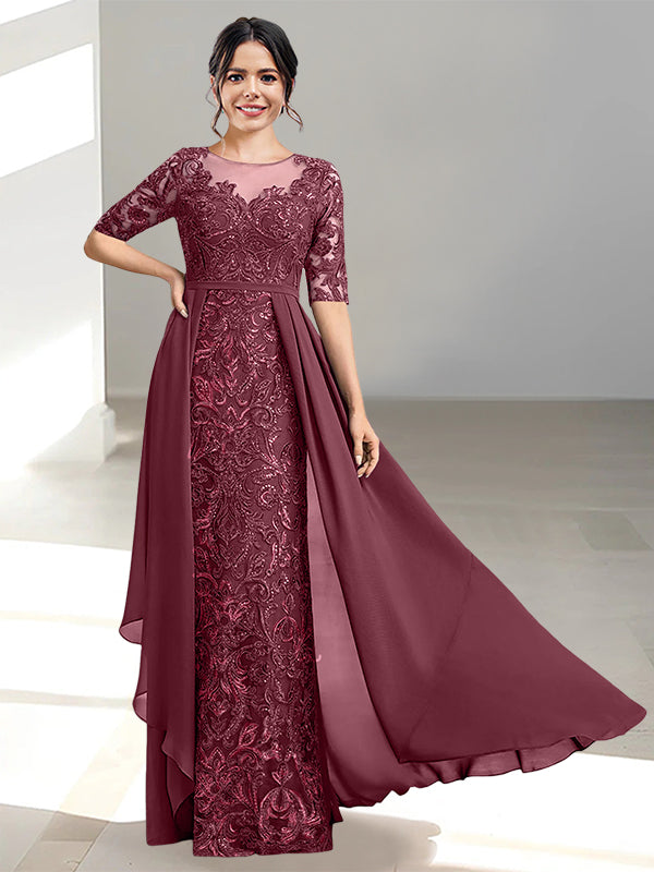 Floor-Length Mother of the Bride Dress with A-Line and Princess Scoop Necklines