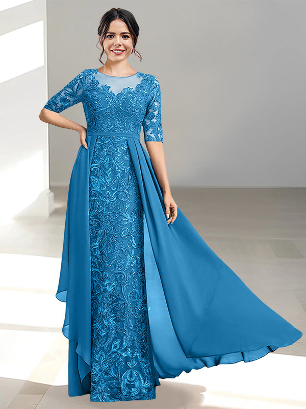 Floor-Length Mother of the Bride Dress with A-Line and Princess Scoop Necklines