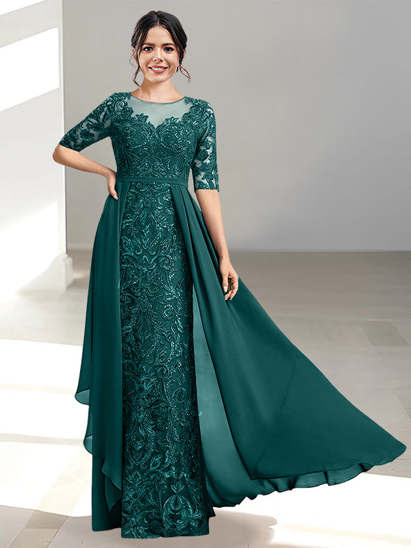 Floor-Length Mother of the Bride Dress with A-Line and Princess Scoop Necklines