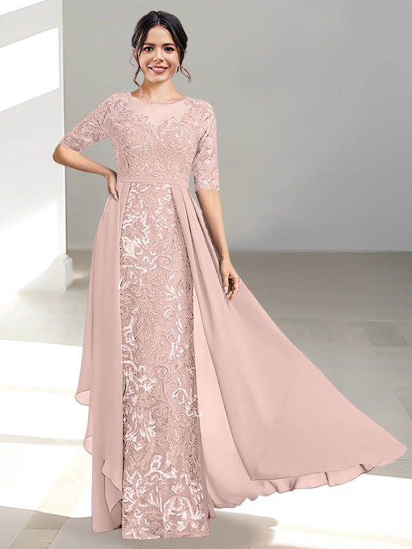 Floor-Length Mother of the Bride Dress with A-Line and Princess Scoop Necklines