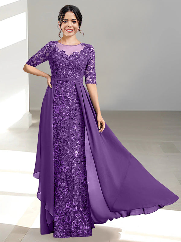 Floor-Length Mother of the Bride Dress with A-Line and Princess Scoop Necklines