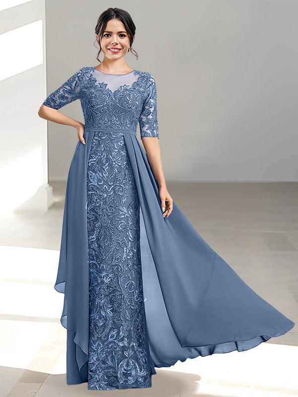 Floor-Length Mother of the Bride Dress with A-Line and Princess Scoop Necklines