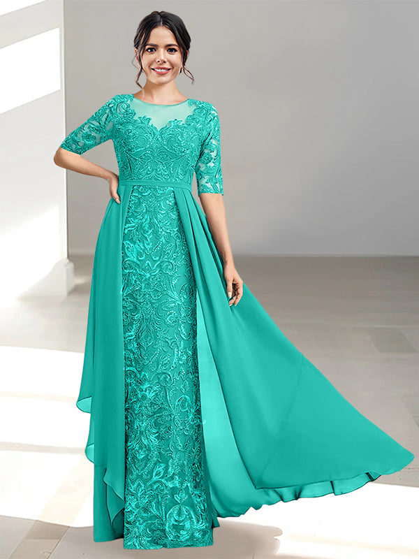 Floor-Length Mother of the Bride Dress with A-Line and Princess Scoop Necklines