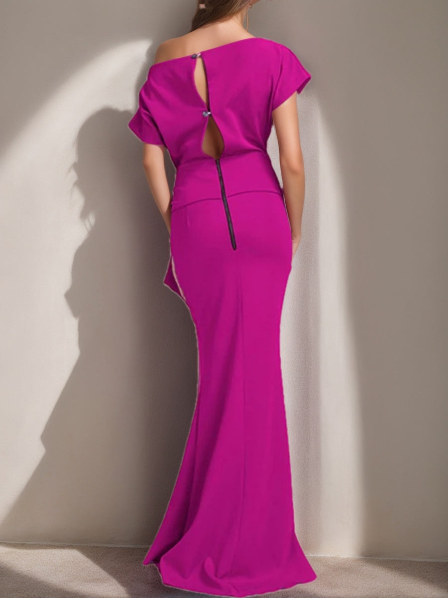 One-Shoulder Ruffled Floor-Length Trumpet Gown for the Mother of the Bride