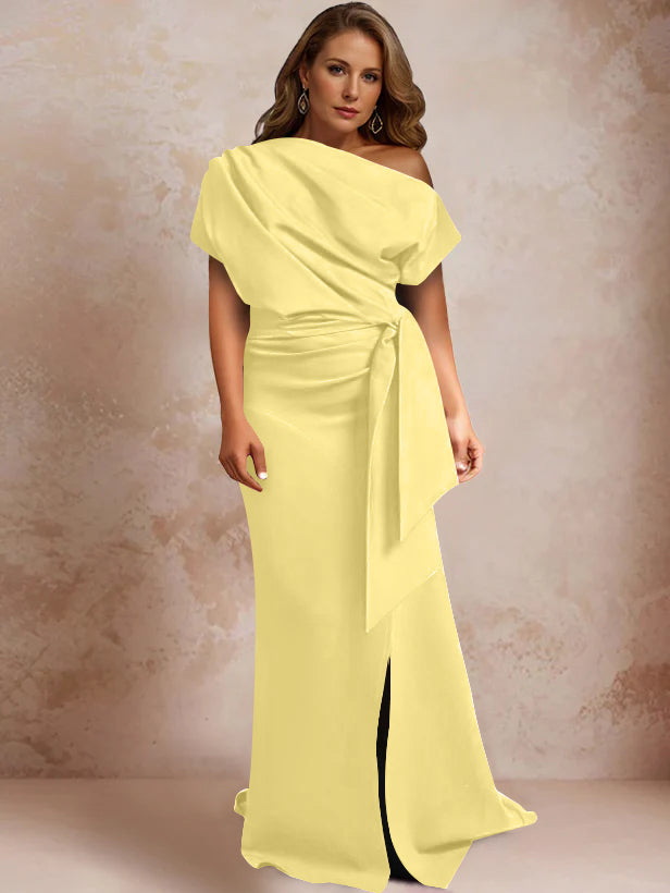 One-Shoulder Mermaid Trumpet Gown with Ruffles and Side Split for Plus-Size Mothers of the Bride