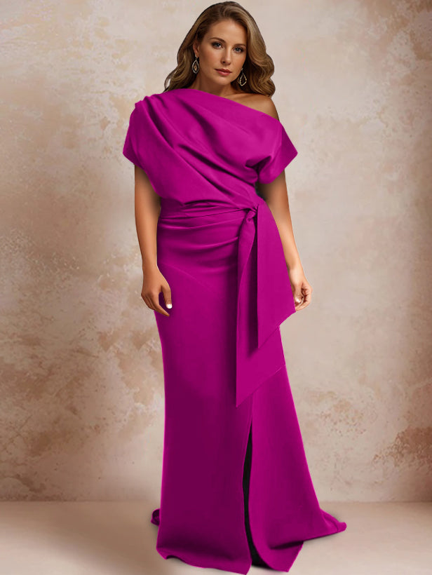 One-Shoulder Ruffled Floor-Length Trumpet Gown for the Mother of the Bride