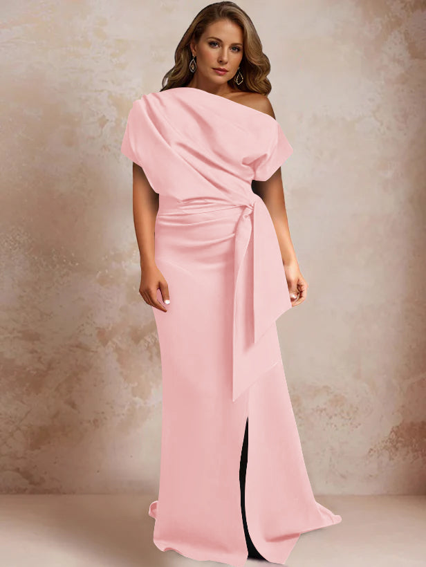 One-Shoulder Mermaid Trumpet Gown with Ruffles and Side Split for Plus-Size Mothers of the Bride