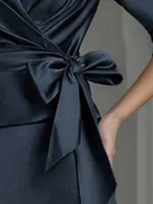 Elegant V-Neck Satin A-Line Mother of the Bride Ankle-Length Dress