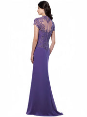 Sweetheart Short-Sleeve Floor-Length Sheath Mother of the Bride Dress with Lace Appliques & Sequins